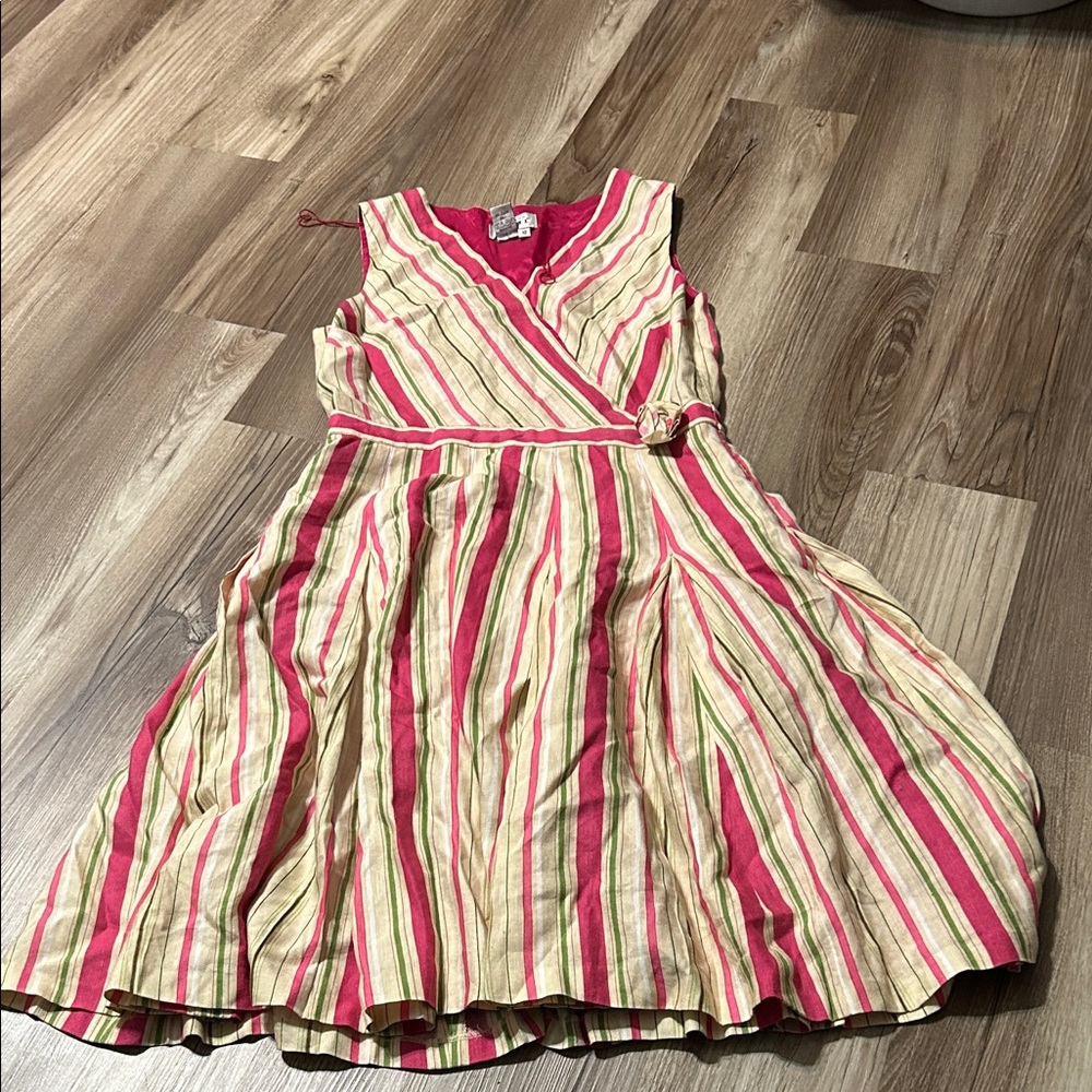 Adrianna Papell Pink, Green and Cream Striped Dress